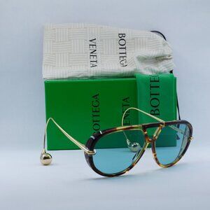 Bottega Veneta BV1273S 007 Geometric Sunglasses - Havana Gold/Light Green